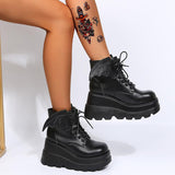 2025 New Dark Gothic Wing Slope And Short Boots Female Large Size Martin Boots Thick Bottom Boots Demonia Boots HZ0115