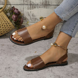 New Flat-Bottomed Pearl Fish Mouth Comfortable Large-Size Lazy Beach Sandals Woman In Summer 2025 HZ0115