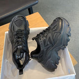 Thick-Bottomed Black Sneakers Women's 2026 Spring New Pine Cake Lace Casual Single Shoes Fashion Old Dad Shoes HZ0115