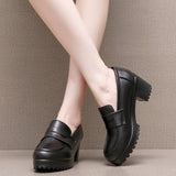 Grinding Lefu Shoes Women's Spring And Autumn Women's Shoes Coarse Heel Waterproof Platform British Small Leather Shoes Retro Black One-Legged Single Shoes HZ0115