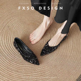 2025 Black Pointed Single Shoes With Soft Bottom Flats And New Fashion Squints Korean Version Of Light Mouth Flat Shoes HZ0115