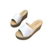 Pine Cake Slippers Women Cool Drag Slope With High Heel 7CM Word Drag Leather Large Size Women's Shoes 35-42 Perennial HZ0115