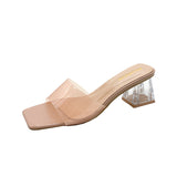 Transparent Crystal Slippers Women Wear 2025 Summer New Rough High Heels Side Cool Slippers Women Summer Wearing Summer HZ0115