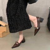 In The Autumn Of 2025, The New Pointed Leather Shoes Women's Shoes Coarse Heel French Fashion Small Small Mouth Thick Heel Single Shoes Women HZ0115