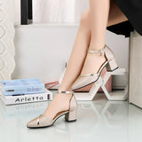 2025 Spring New One-Word Buckle Head Sandals Women's Korean Version Of Thick Heel High Heels Tips Hollow Daily Women's Sandals HZ0115