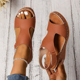 Summer New 2025 Large-Size Sandals Women's Car Sewing Breathable Magic Sticker Hollow Slope Heel Sandals Woman HZ0115