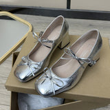 College Wind Square Shallow Bow Bow Small Leather Shoes Women's Net Red Explosive Fashion Temperament Trend Coarse Heel Increase Single Shoes HZ0115