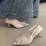 Solid Color Pointed-Headed Sandals 2025 Summer After The Empty Single Shoes Small Fragrant Style Temperament High Heels HZ0115
