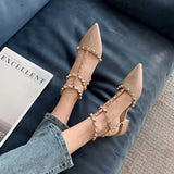 Sandals Women's Summer 2025 New Flat-Bottomed Fairy Rivet One Word With Buckle High Heels Women's Coarse Heel Single Shoes HZ0115