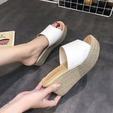 Pine Cake Slippers Women Cool Drag Slope With High Heel 7CM Word Drag Leather Large Size Women's Shoes 35-42 Perennial HZ0115