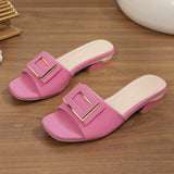 Fang Buckle Slippers Women 2025 Summer New Large-Size Fashion Fish Mouth Comfortable Wearing Low-Heeled One-Word Drag HZ0115