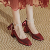 Coarse High Heel Wedding Shoes Women High Heel Bow Bridal Shoes 2025 Spring New Mary Jane Women's Shoes Square Single Shoes HZ0115