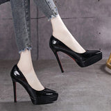 Spring And Autumn 12 Cm High Heel Waterproof Shoes Children's Patent Leather Women's Shoes 2025 New Spring And Autumn Single Shoes Women's Shoes HZ0115