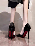 Black High-Heeled Women's Fine Red Background Red Inside Sexy Bed Flirting Super High 10Cm Naked Paint Leather Single Shoes HZ0115