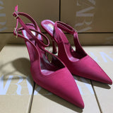 ZA Home 2025 New Women's Shoes Low Heel Temperament High Heels High-Heeled Shoes Behind The Shallow Mouth Triptling Single Shoes Rose Red HZ0115