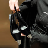 Rose Park Coloring The Same High-Heeled Women's Patent Leather Black Iron-Headed Women's Shoes Fine Heel Small Square Head Head Sandals HZ0115