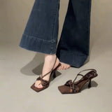 New French Retro Leopard Print In The Summer Of 2025 With Square Bows And High Heels Of Sandals HZ0115