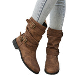 Casual Single Boots 2025 New Large-Size Autumn Tip French Coarse And Double Buckle With Martin Boots HZ0115