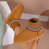 Autumn And Winter New Pine Cake Thick Bottom Knitted Mouth To Keep Warm Snow Boots Women's Korean Version Round Tsetse Women Cotton Boots HZ0115