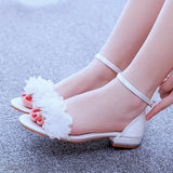 2 Cm Square With A Shallow Mouth With Buckle Sandals Ivory White Silk Satin Bridal White Flowers Sandals Woman HZ0115