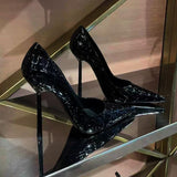 Black Red-Soled High-Heeled Women 2025 Spring New Pointed Fine Heel Sexy Bright Face Temperament Single Shoes Patent Leather Women's Shoes HZ0115