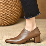 Deep Mouth High Heels Tips In The Heel Single Shoes 2025 Spring And Autumn New Fashion Thick Heel Temperament Soft Leather Single Shoes HZ0115