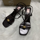 ZA Home 2025 Fine Striped Wine Red Metal Buckle With Sandals With Sandals Fine Heeled Women's Sandals HZ0115