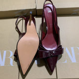 ZA 2025 New Women's Shoes Red Bow Bows High Heels Tips Shallow Stumbling M¨¹ller HZ0115