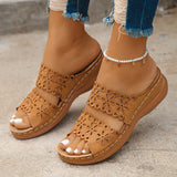 Large-Size Hollow Flowers One-Word Slippers Women In The Summer Of 2025 New Leisure Thick Bottom Slope And Cold Slippers Women HZ0115