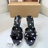 ZA Home 2025 New Women's Shoes Fashion With Back Empty Slippers Fabric Bows Decorated With High Heel Sandals HZ0115