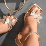 Lady's New Butterfly Decorative Water Drill Cross After The Belt Side Toe Coarse Sandals Woman HZ0115