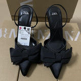 ZAJ 2025 Summer New Women's Shoes Heel Bow Decorated High Heel Shoes Behind The White Fairy Sandals HZ0115