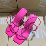 ZA2025 Spring New Women's Shoes Red Diamond Decoration French High Heels Square With Sandals HZ0115