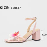 Ladies Head Three-Dimensional Flowers Solid Color Coarse Sandals Women's Shoes Gorgeous Fashion Pink High Heels HZ0115