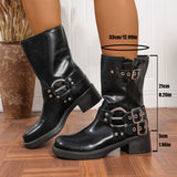 Large-Size Thick-Bottomed And Short-Cryslaughter Rider Boots Women 2025 New British Style Belt Buckle Western Cowboy Short Boots HZ0115
