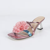 Women's Head Three-Dimensional Flowers Paint And Coarse Sandals Women's Shoes Elegant Pink High Heels HZ0115