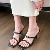 Black Square Head High-Heeled Women's New Summer 2025 Thin Heel Toes Wearing Cold Slippers Casual Women's Shoes HZ0115