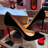 Red-Soled High-Heeled Shoes Black High-Grade Nude New Autumn Temperament Niche Design Patent Leather Single Shoes Fine High Heels Women HZ0115