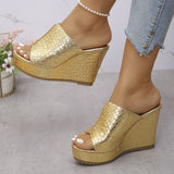 2025 Summer New Golden Fish Mouth Toe-Word Fashion Large-Size Slope And Cold Slippers HZ0115