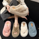 7Cm Thick-Bottomed Fur Slippers Wearing Autumn New Fashion Slope And Loose Cake Bottom-Size Cotton Slippers HZ0115