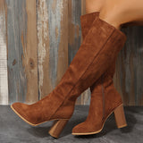 2025 New Large-Size Female Boots Coarse And Velvet Over The Knee Brown Round Head Long-Sleeve Boots HZ0115