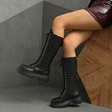 2025 Autumn And Winter New Black Zippered Knight Boots Long Boots Trend Thin Tie With Thick Bottom Woman HZ0115
