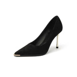 French Single-Shoe Black Velvet Face High-Heeled Women's Fine Heel 2025 Spring 2025 New Temperament Career HZ0115