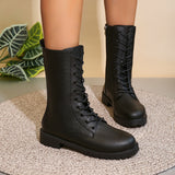 2025 Autumn New Large-Size Round Head Side Zipper Mid-Sleet English Wind Retro Skinny Boots Woman HZ0115