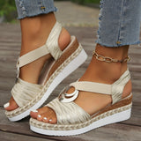 Large-Size 2025 New Slope Heel Sandals Women Metal Buckle Rope Slopes And Light-Bottomed Fish Mouth Sandals HZ0115