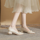 Apricot Coarse Heel Single Shoes Femininity Bridesmaid High Heel Women Low Heel 3Cm Main Wedding Dress Engagement Wedding Shoes Bride HZ0115