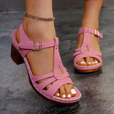 Large-Size Women's Shoes 2025 Spring New PU Dew-Shaped Buckle Tape Coarse Casual Sandals HZ0115