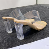 2025 New Summer Transparent Heel High Heel Simple PVC Cool Slippers With Toe Women's Shoes HZ0115