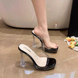 11Cm Ultra-High Heels T-Model Show Show Shoes Transparent Crystal Cool Tug Fish Mouth Waterproof Table Coarse Heel Sandals HZ0115
