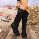 New Women's Fashion Boots Large-Size Round Head Thick And Long Boots Solid Color Belt Buckle In Autumn And Winter 2025 HZ0115